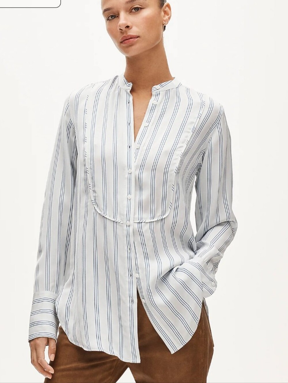 J Crew Tuxedo-bib button-up shirt in striped cotton poplin CT079 NWT Size S - Picture 1 of 8
